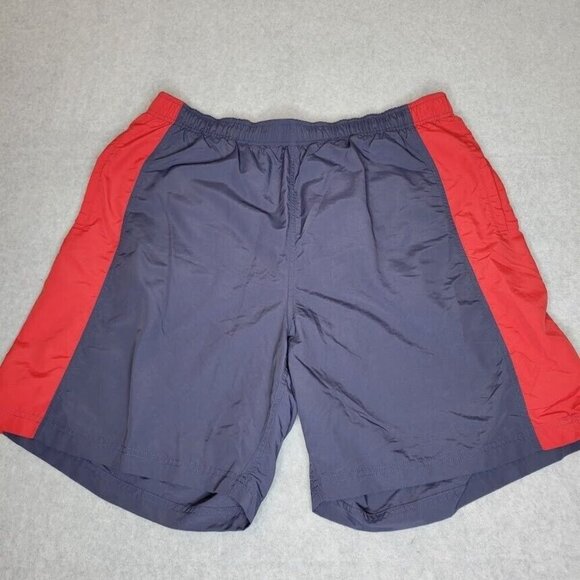 LL Bean Swim Shorts Mens XXL Navy Blue Red Trunks Pockets Beach Nautical - Picture 1 of 8
